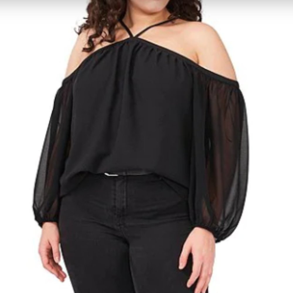 NWT,1. STATE, Black, Cold-Shoulder Blouse, XL